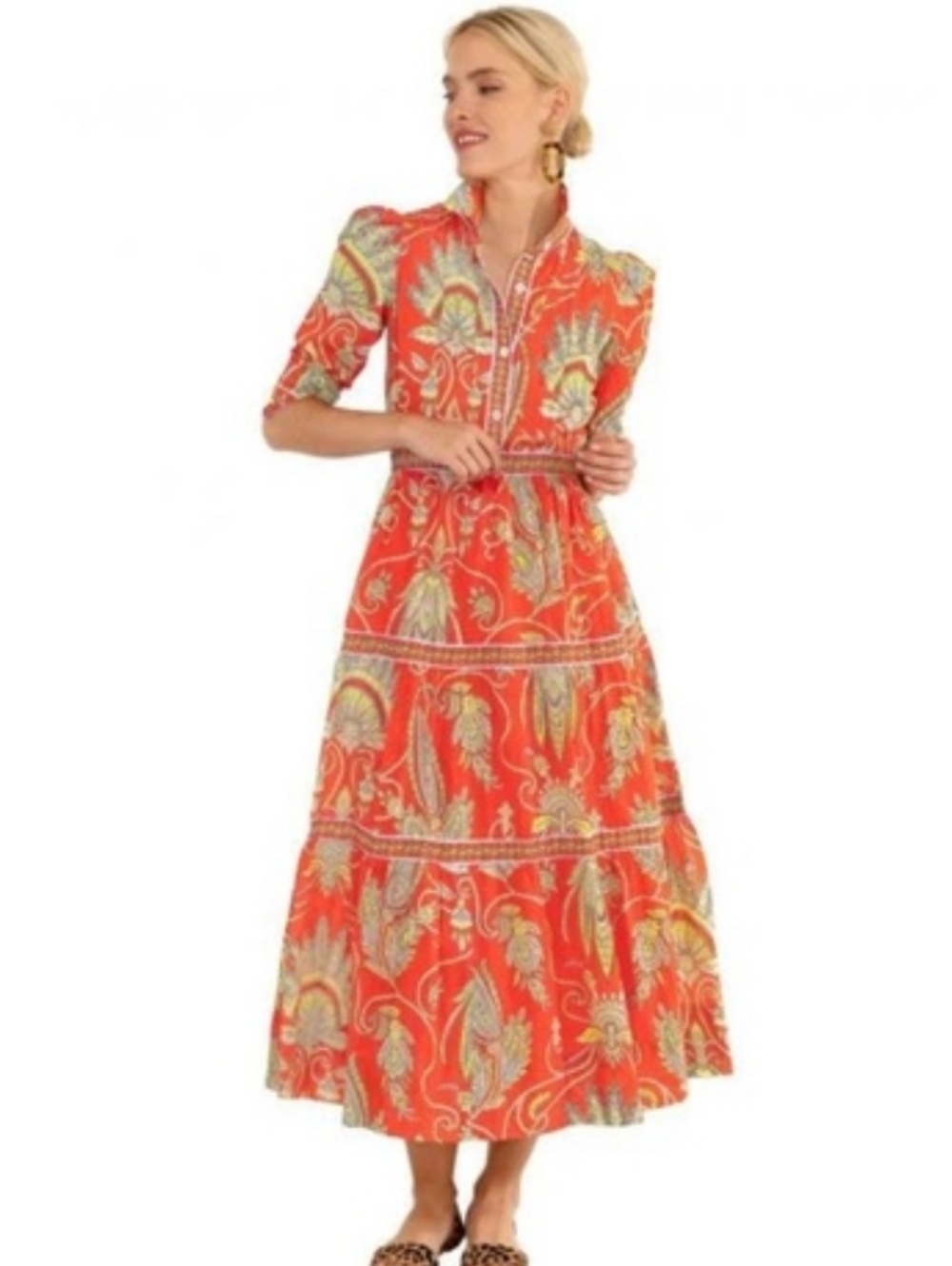 Gretchen Scott Cotton Women's Orange Paisley Dress